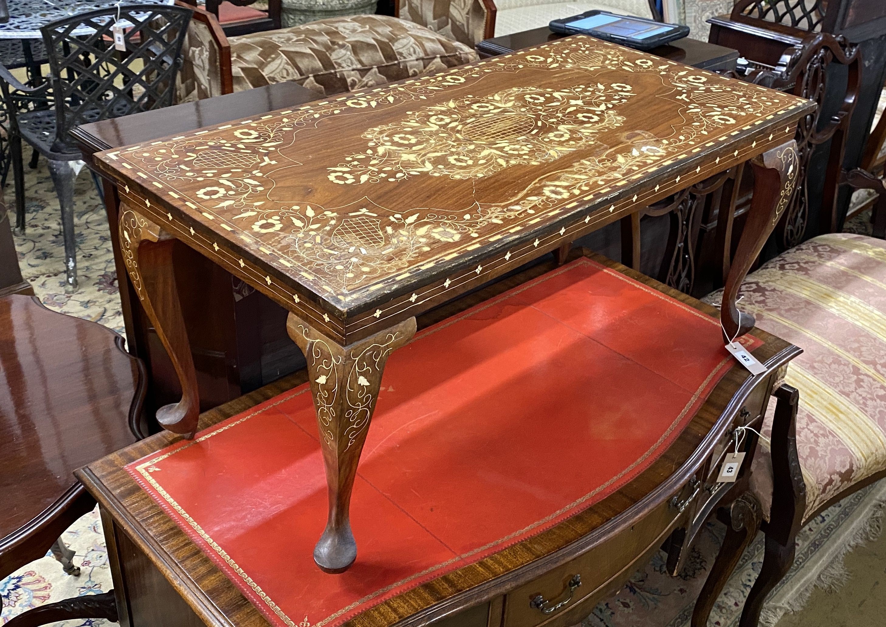 An Indian rectangular inlaid hardwood table, width 92cm, depth 46cm, height 42cm